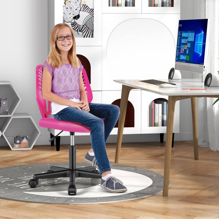 Left. SlickBlue - Kids Desk Chair with Ergonomic Design, Height Adjustable, and Rolling Wheels - Pink.