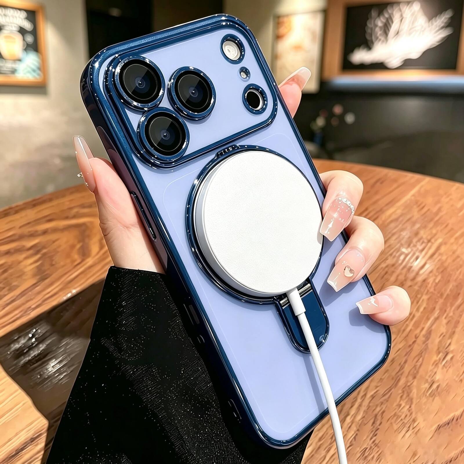 Angle. UUCOVER - Magnetic Case for iPhone 18 Pro Max,Shockproof TPU+PC Clear Case Ring Stand Compatible with MagSafe Camera Lens Cover - Skyblue.