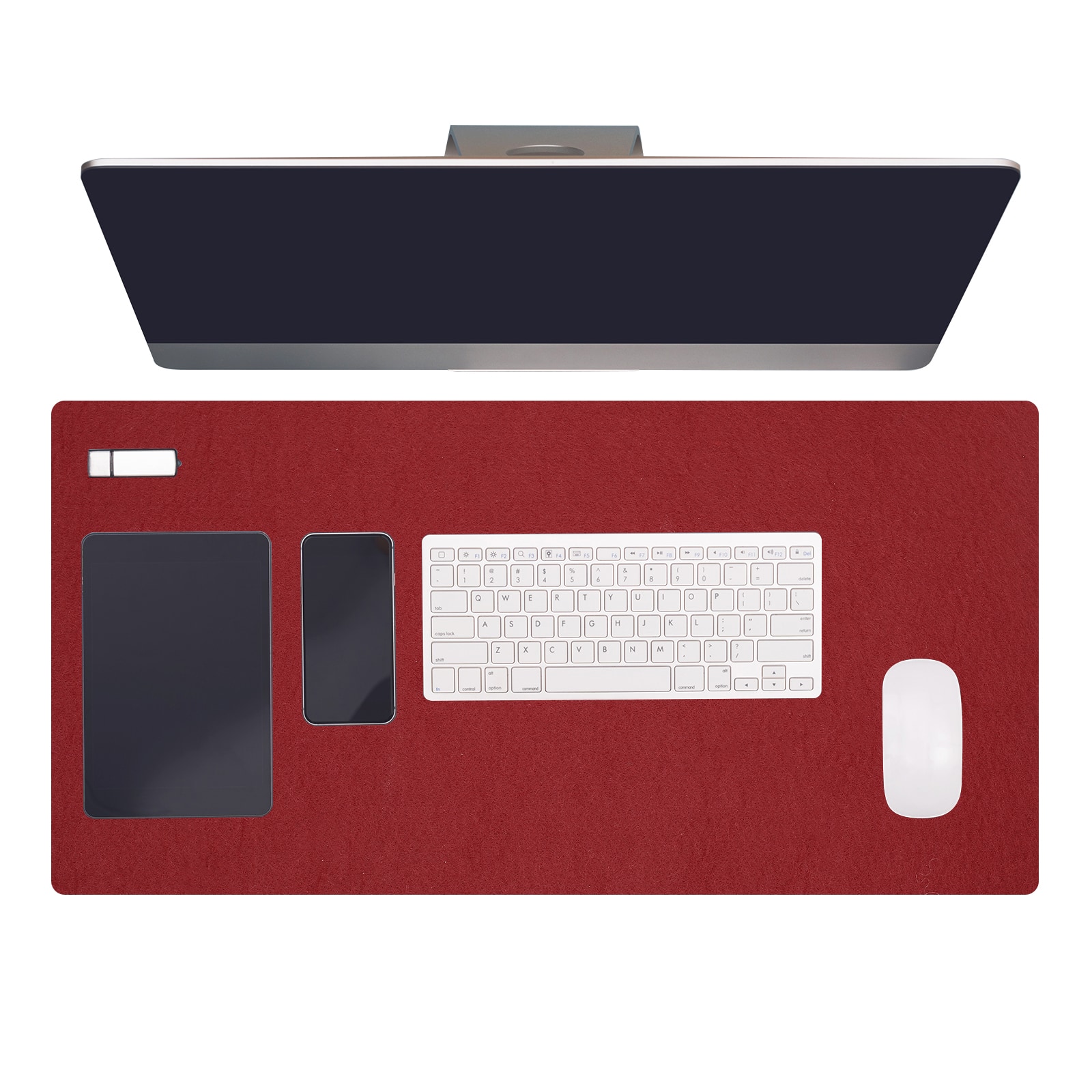 Unique Bargains - 47.2" x 23.6" Large Felt Desk Pad, Upgrade Non-Slip Mat Full Table Pad for Laptop Computer Writing Desk Gaming Home - Wine Red