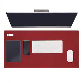 Unique Bargains - 47.2" x 23.6" Large Felt Desk Pad, Upgrade Non-Slip Mat Full Table Pad for Laptop Computer Writing Desk Gaming Home - Wine Red