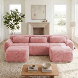 LOVMOR - Plush Modular Couch U Shaped Deep Seat No Assembly Compressed Pack Anti Slip For Bedroom Study Home Theater TV - Pink