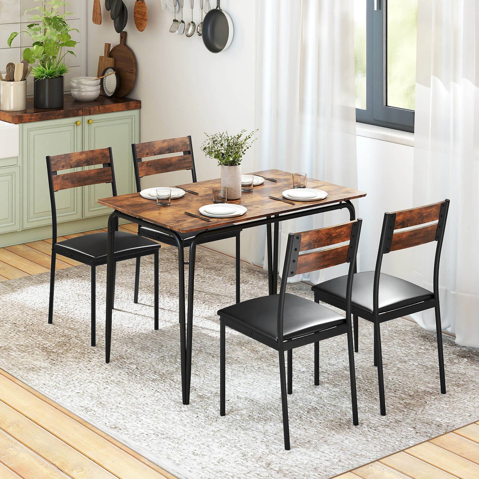 Alt View 1. Costway - Costway 5 PCS Dining Table Set, Kitchen Table & 4 Armless Chairs with Upholstered Seat - Rustic Brown,Black.