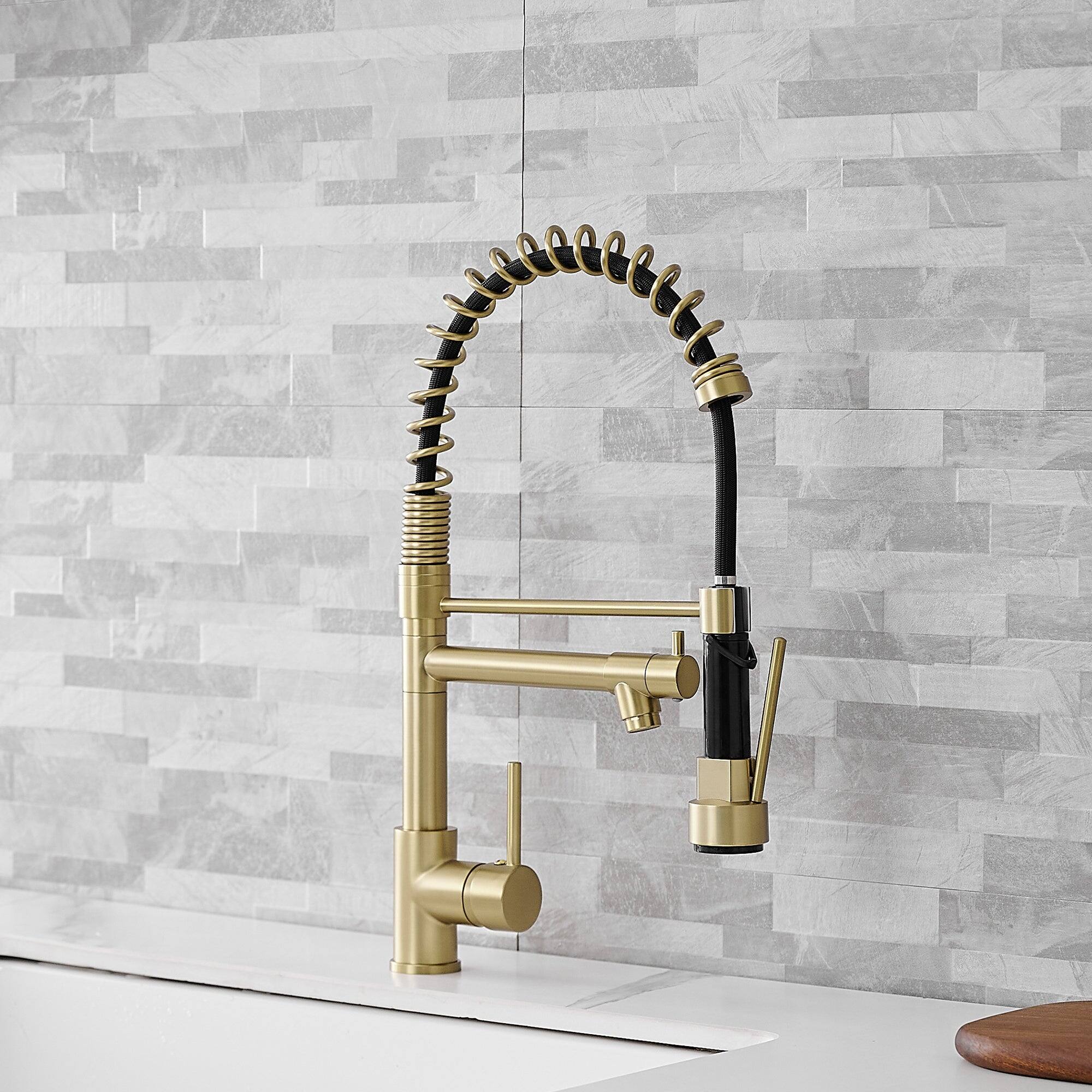 Alt View 8. Boyel Living - Brushed Gold 2 Spray Patterns Single Handle No Sensor Pull Down Sprayer Kitchen Faucet with Pot Filler - Brushed Gold.