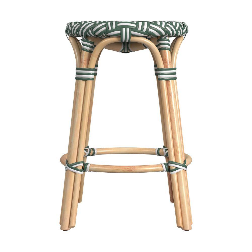 Back. Butler Specialty - Tobias Rattan Round 24" Counter Stool - Green.