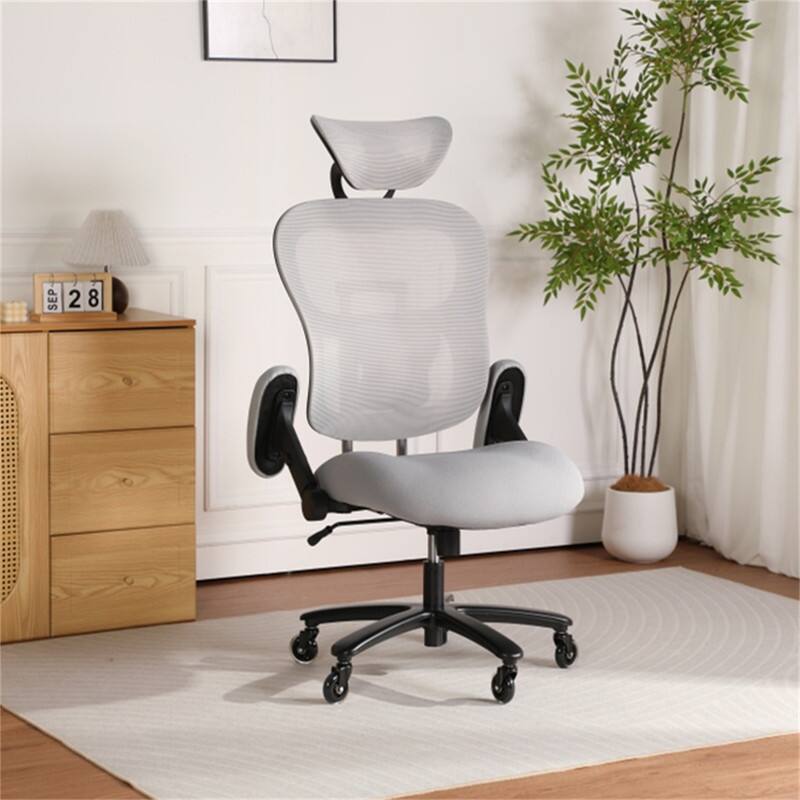 Alt View 1. HTUTWOO - 500LBS Big and Tall Office Chair, Mesh Breathable,Adjustable Backrest & Headrest,Adaptive Lumbar Support,2D Flip-Up Arms - Grey.