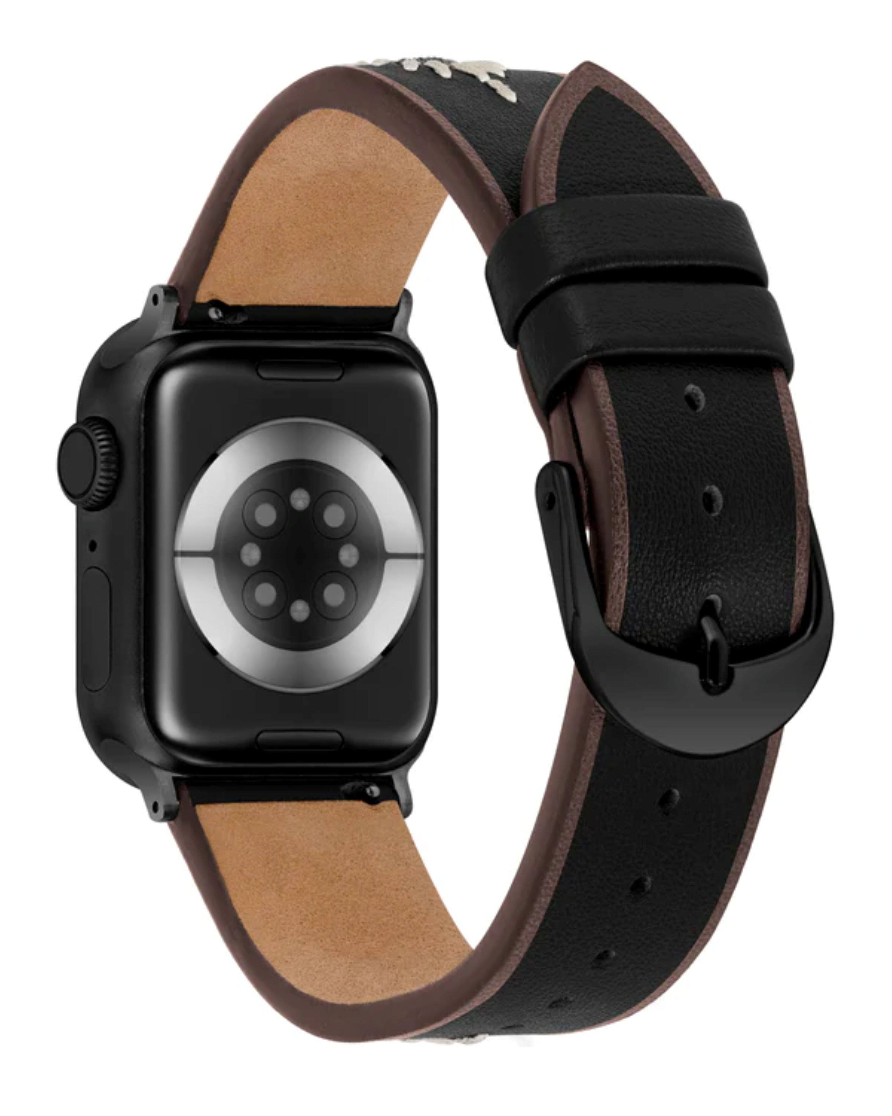 Angle. Wrangler - Genuine Leather Strap with WCS Lug and Buckle – Compatible with 38/40/41mm and 40/44mm Apple Watch - Brown.