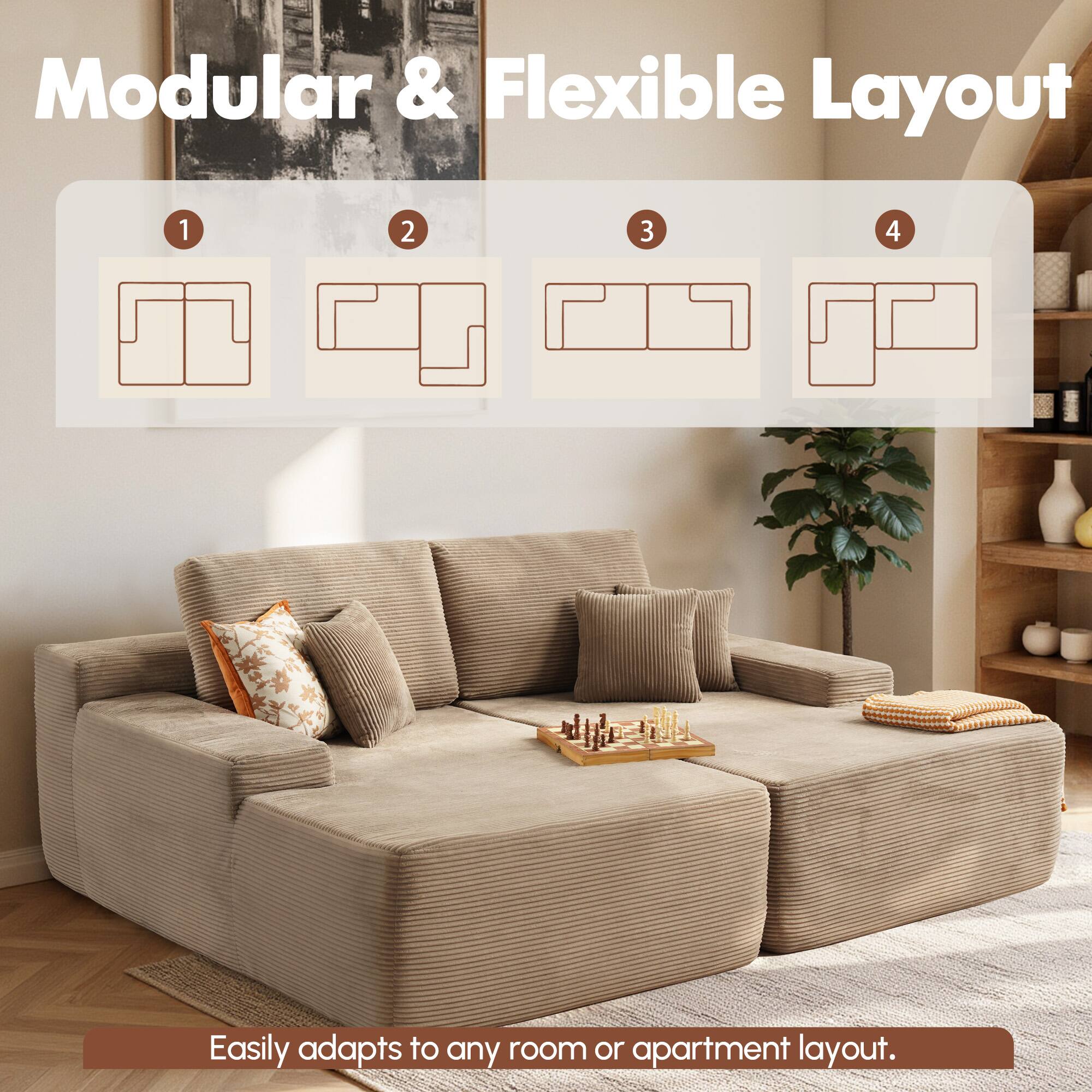 Modular & Flexible Layout

1 2 3 4

Easily adapts to any room or apartment layout.