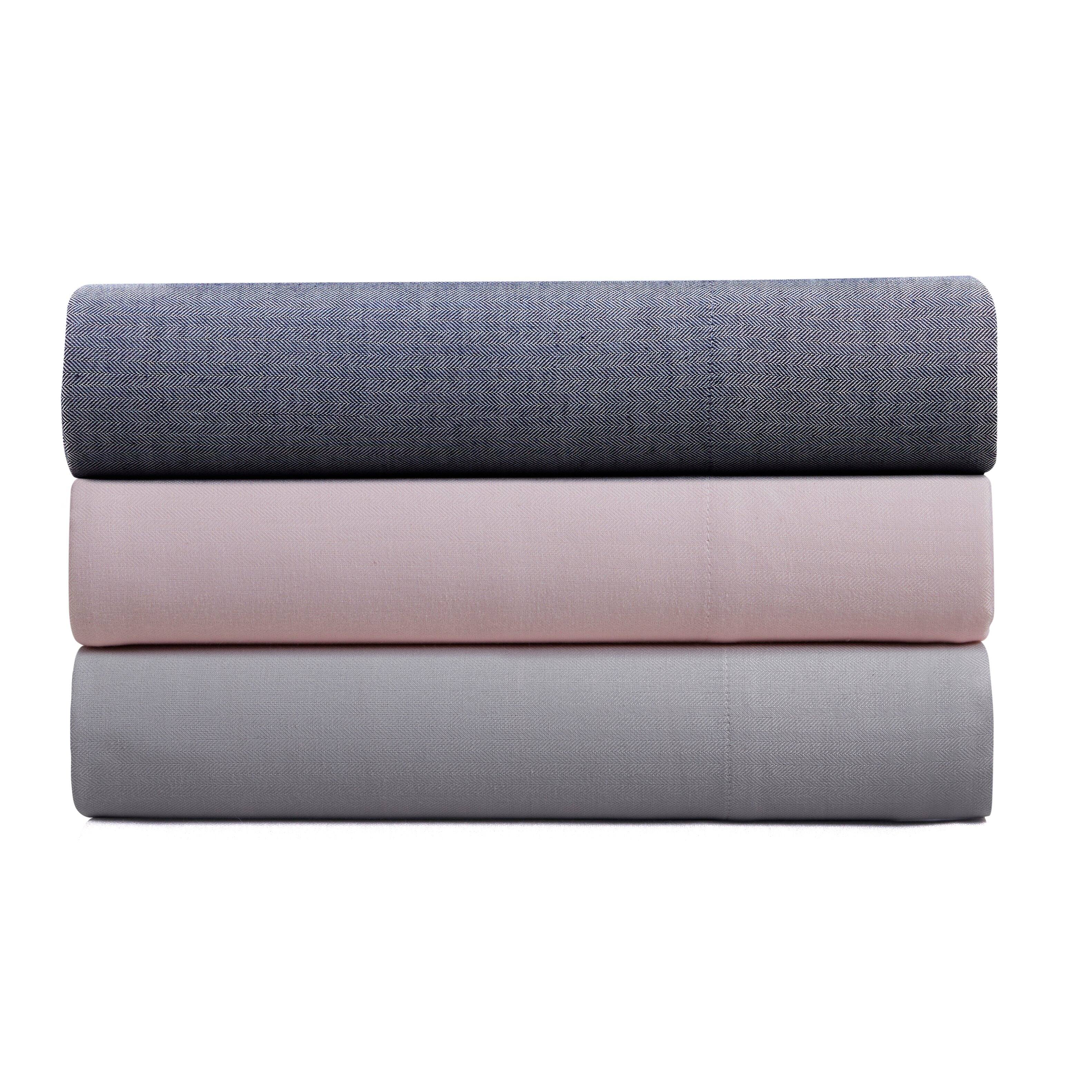 Back. Kathy Ireland - Kathy Ireland Herringbone Twill 4 Piece Cotton Rich Sheet Set - Light Grey.