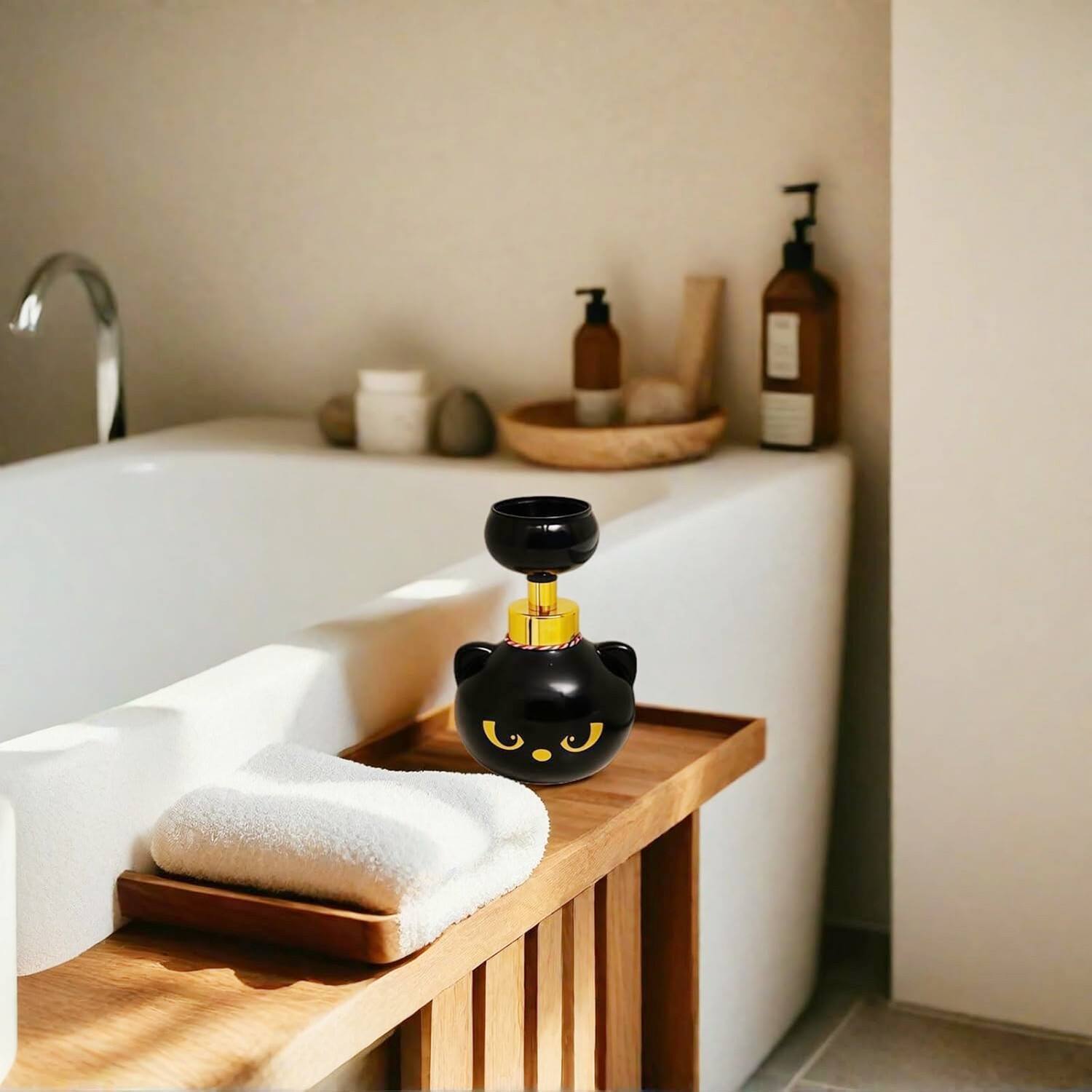 Left. Giantpower - 2 Pack Cute Cat Paw Foam Soap Dispenser 16oz - Black.