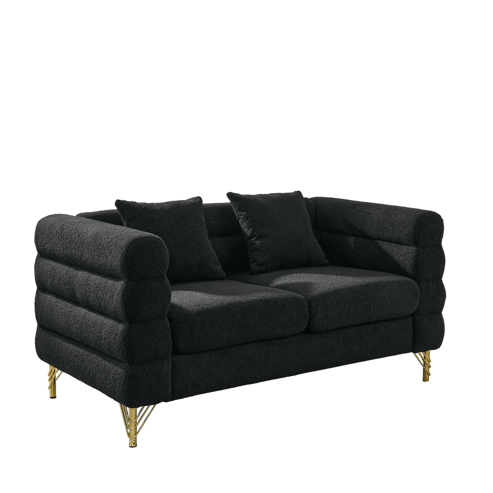Alt View 8. Kadyn - 60" 2-Person Sectional Sofa, Plush Teddy Fabric with Deep Seating and 2 Included Accent Pillows, Black - Black.