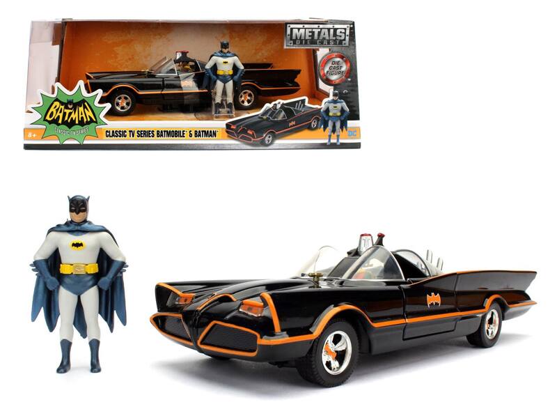 1966 Classic TV Series Batmobile with Diecast Batman and Plastic Robin in the car 1/24 Diecast Model Car by Jada - Multi