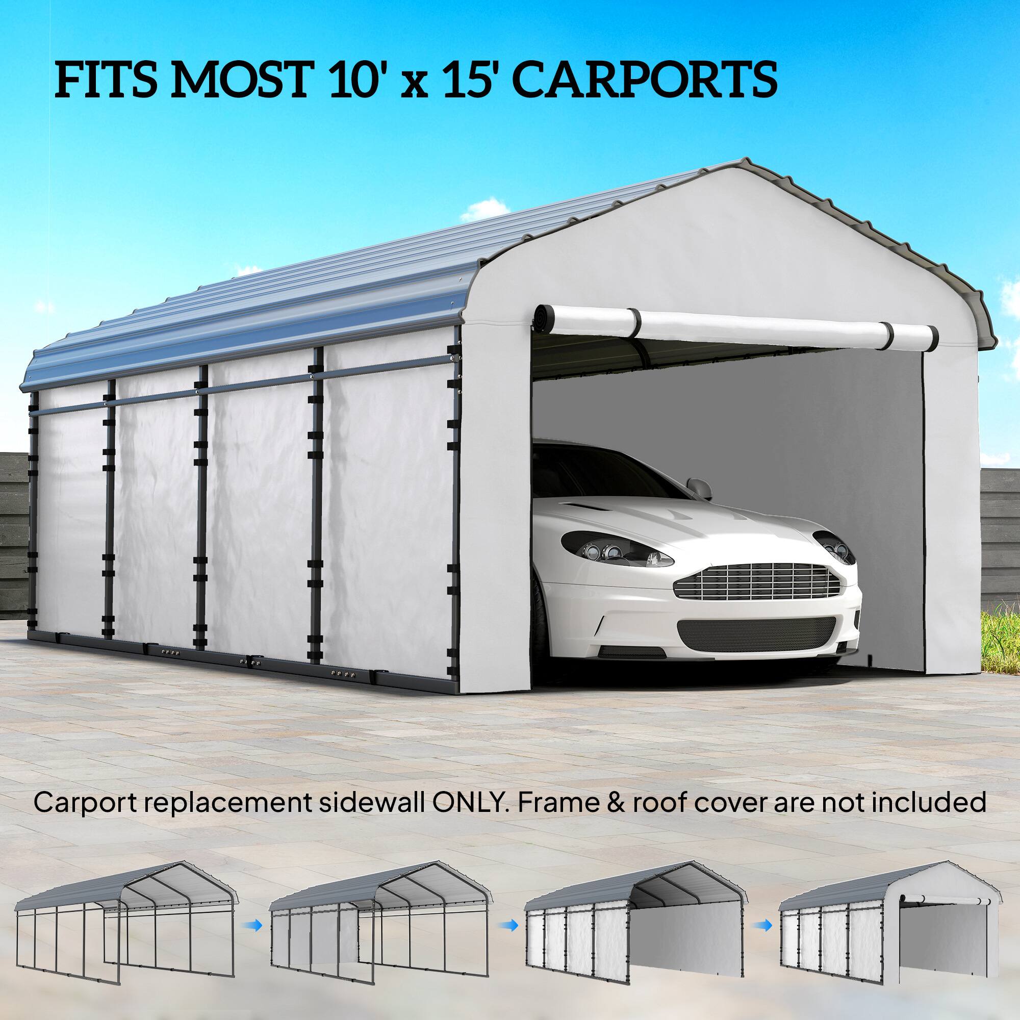 FITS MOST 10' x 15' CARPORTS

Carport replacement sidewall ONLY. Frame & roof cover are not included