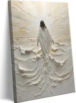Hirose Alice - Abstract Jesus Walking on Water Canvas Wall Art Christian Spiritual Wall Decor Pictures Divine Light Modern - Abstract Jesus 24"L x 16"W