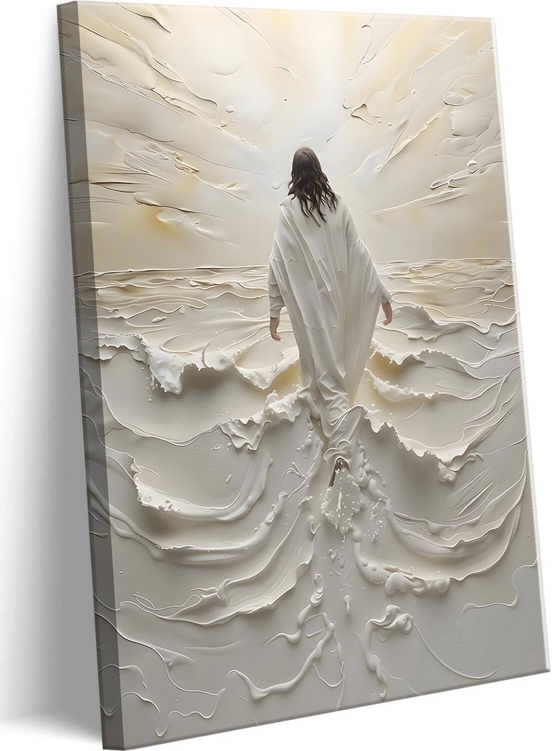 Front. Hirose Alice - Abstract Jesus Walking on Water Canvas Wall Art Christian Spiritual Wall Decor Pictures Divine Light Modern - Abstract Jesus 24"L x 16"W.