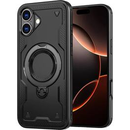 Entronix - Magnetic Case for iPhone 16 - Rugged Armor with Gripstand Feature - Black