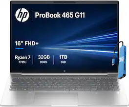 HP - Upgraded - ProBook 465 G11 16" FHD+ Business Laptop - AMD Ryzen 7 7735U - 32GB Memory - 1TB SSD - Fingerprint - Windows 11 Pro - Silver