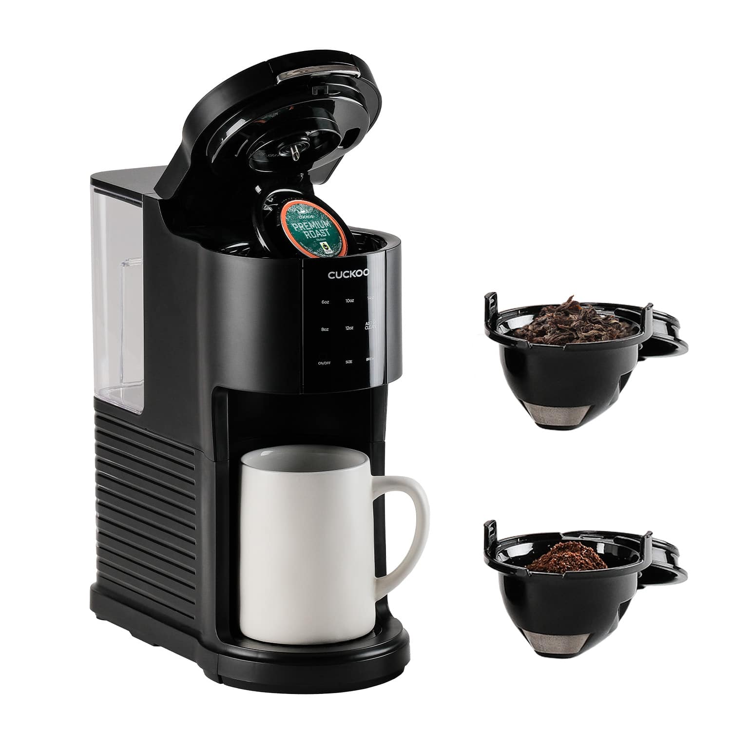 CUCKOO ELECTRONICS - Cuckoo Coffee Maker Versatile 5 Cup Size Loose Leaf tea, K-Cup, Ground Coffee with self cleaning function - Black