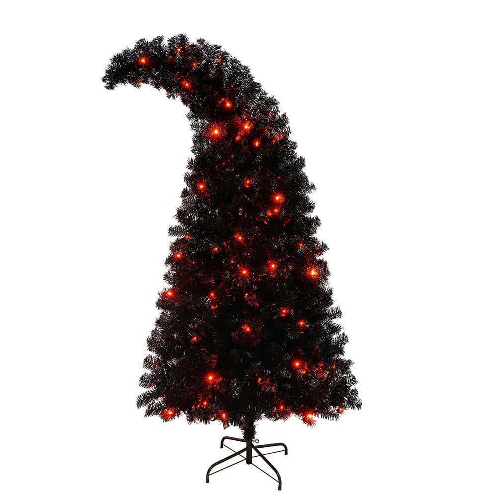 Alt View 5. Resenkos - 6ft Pre-Lit Artificial Christmas Tree, Features a Unique Curved Shape and 900 Lush Branch Tips, Black - Black.