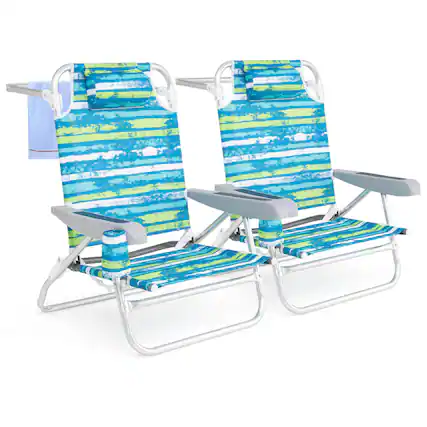 Front. Costway - Costway 2 Pack Folding Beach Chair Lightweight Lay Flat Lounge Chair with Head Pillow - Green.