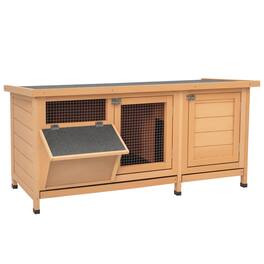 Pawhut - Wooden Rabbit Hutch Bunny Cage Guinea Pig with Waterproof Roof, No Leak Tray, Feeding Trough, for Rabbits, Chickens