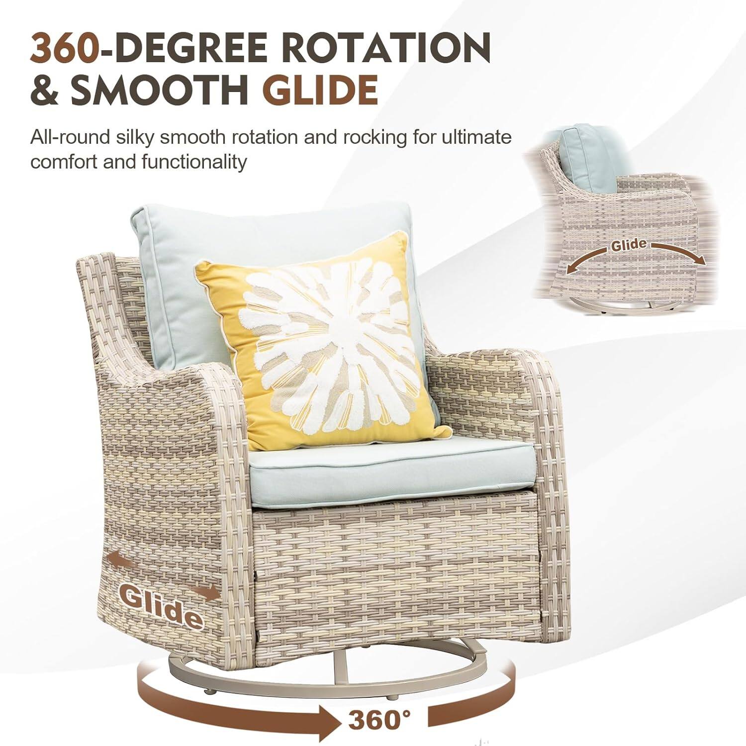 360-DEGREE ROTATION & SMOOTH GLIDE

All-round silky smooth rotation and rocking for ultimate comfort and functionality