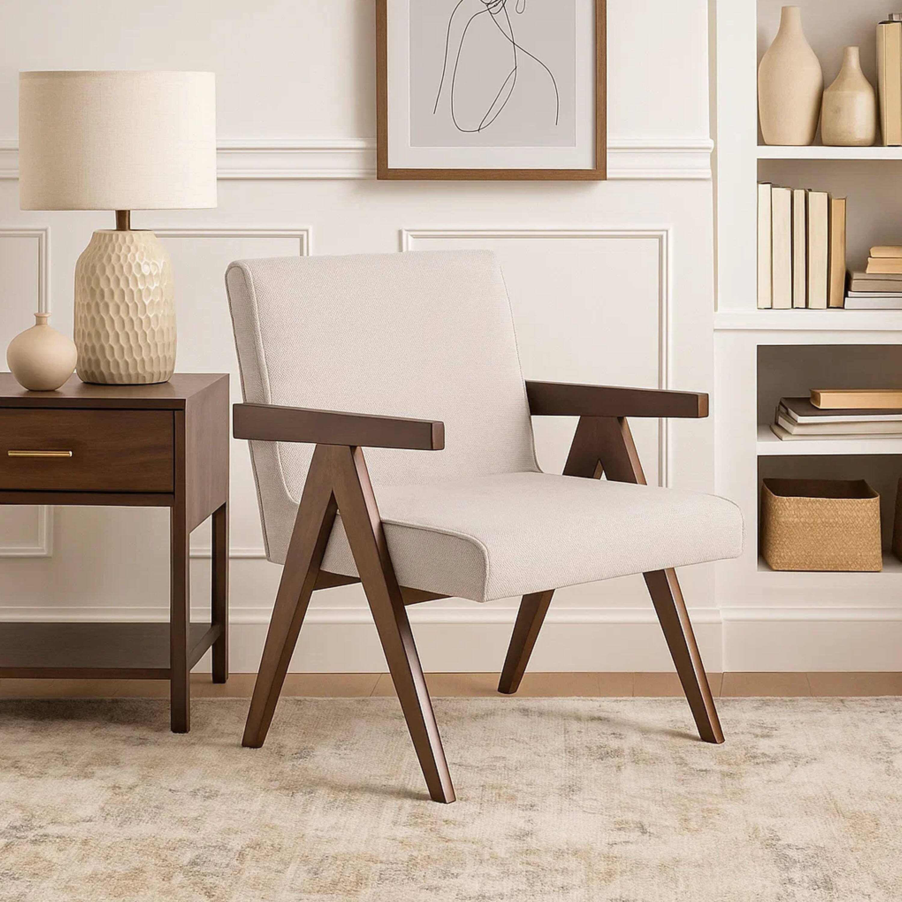 Alt View 2. Manhattan Lane - Cid Jose Accent Chair Set of 2 Polyester, Walnut  Wood - Beige, Walnut Brown.