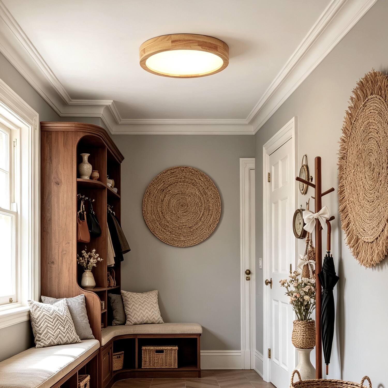 Umeiluce 11.8 Modern Round Wood LED Flush Mount Ceiling Light 5CCT ...