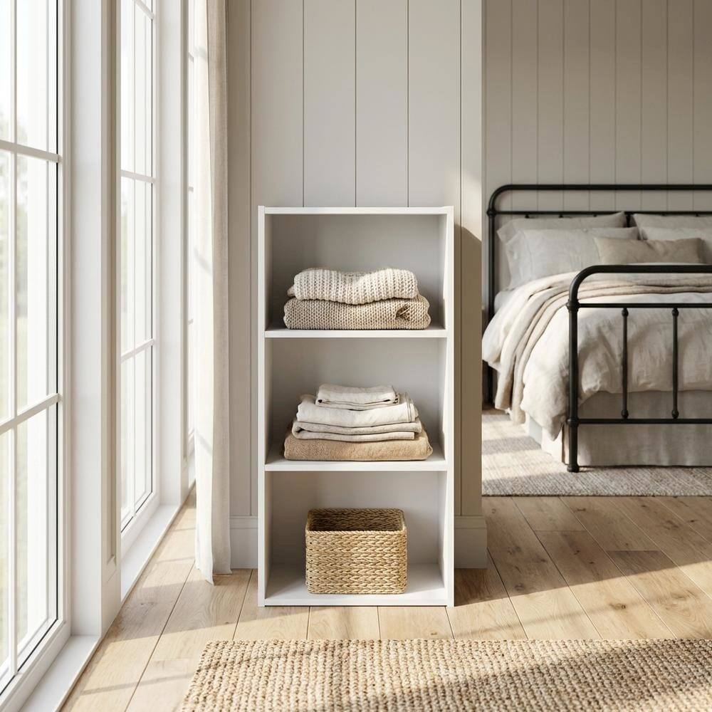 Alt View 3. FurniFact - Wood 3-Tier Open Shelf Closet & Clothing Storage Organizer - White.