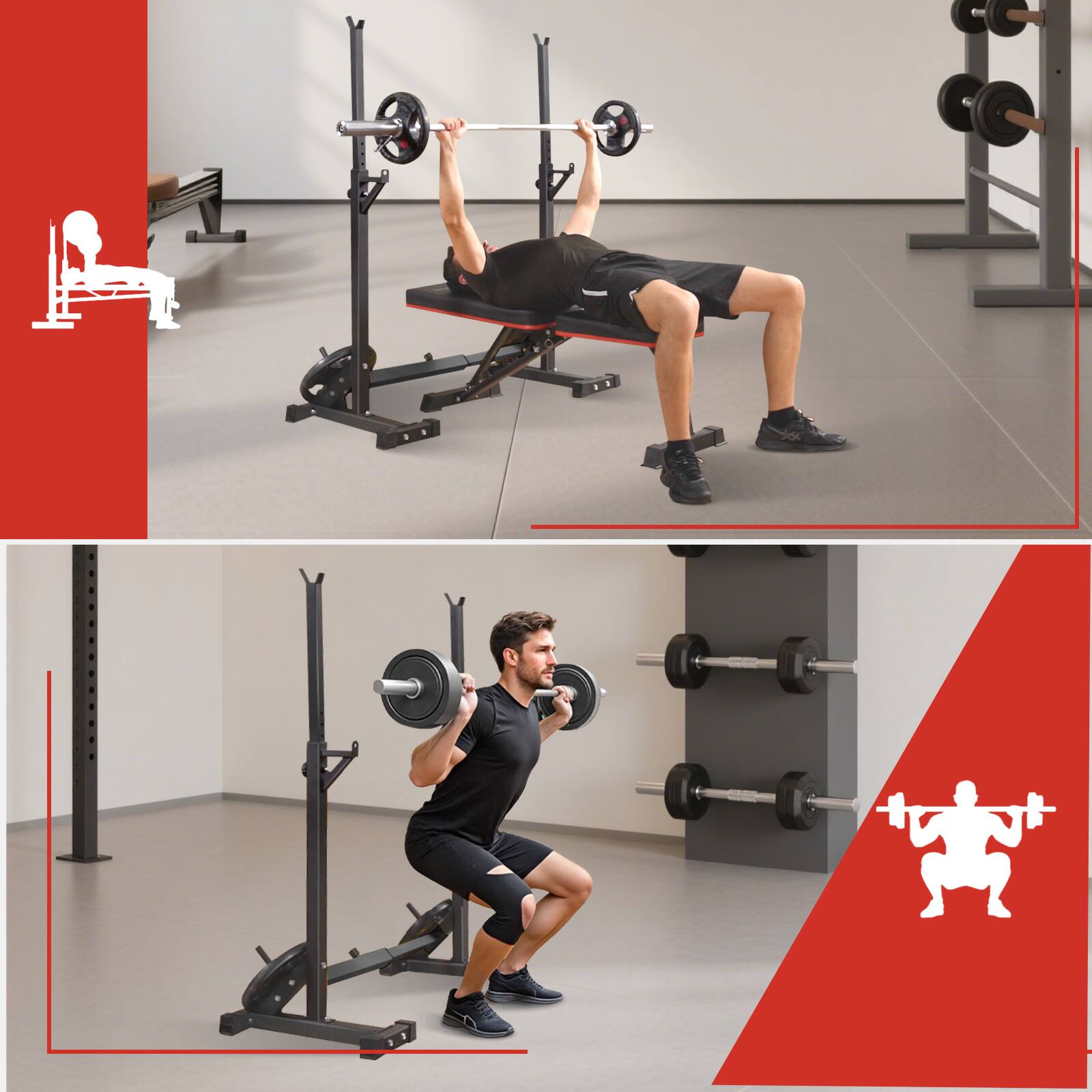 Alt View 2. KERDOM - Adjustable Squat Rack Stand, Anti-Rust Heavy Duty Steel Barbell Storage Rack Weight Bench Press Weightlifting Bar 550Lbs - Black.