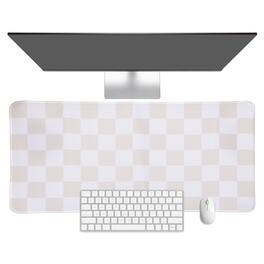 Unique Bargains - Checkered Desk Mat, 35.4x15.7 Inch Mouse Pad, Non-Slip Rubber, Stitched Edges, Soft, for Computer/Laptop - Beige/White