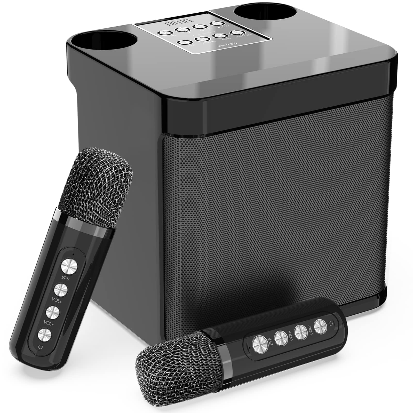 Cedar Assembly - Karaoke Machine For Adults And Portable Pa System With 2 Uhf Wireless Microphones Echo Supports Tf usb Au - YS203-Black