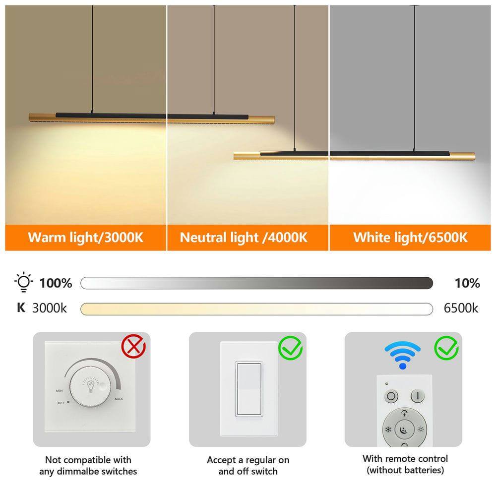 Warm light/3000K  
Neutral light/4000K  
White light/6500K  

100%  
10%  

3000K  
6500K  

Not compatible with any dimmable switches  
Accept a regular on and off switch  
With remote control (without batteries)