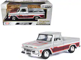 1966 Chevrolet C10 Fleetside Truck Silver Metallic w/Brown Sides "American Classics" Series 1/24 Model Car by Motormax
