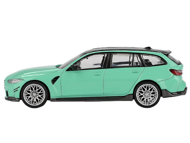 Angle. Mini GT - BMW M3 M Performance Touring Mint Green with Black Top Limited Edition 1/64 Diecast Model Car by Mini GT - Mint Green with Black.