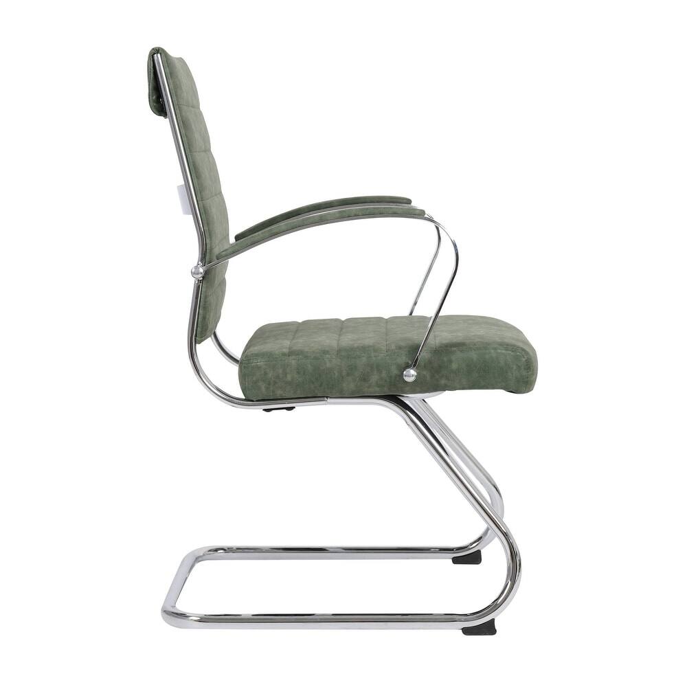 Alt View 5. LeisureMod - Benmar Office Chair, Ribbed Leather Upholstery with Chrome Arms and Sled Base, Modern Desk Seating for Home or Office - Green.