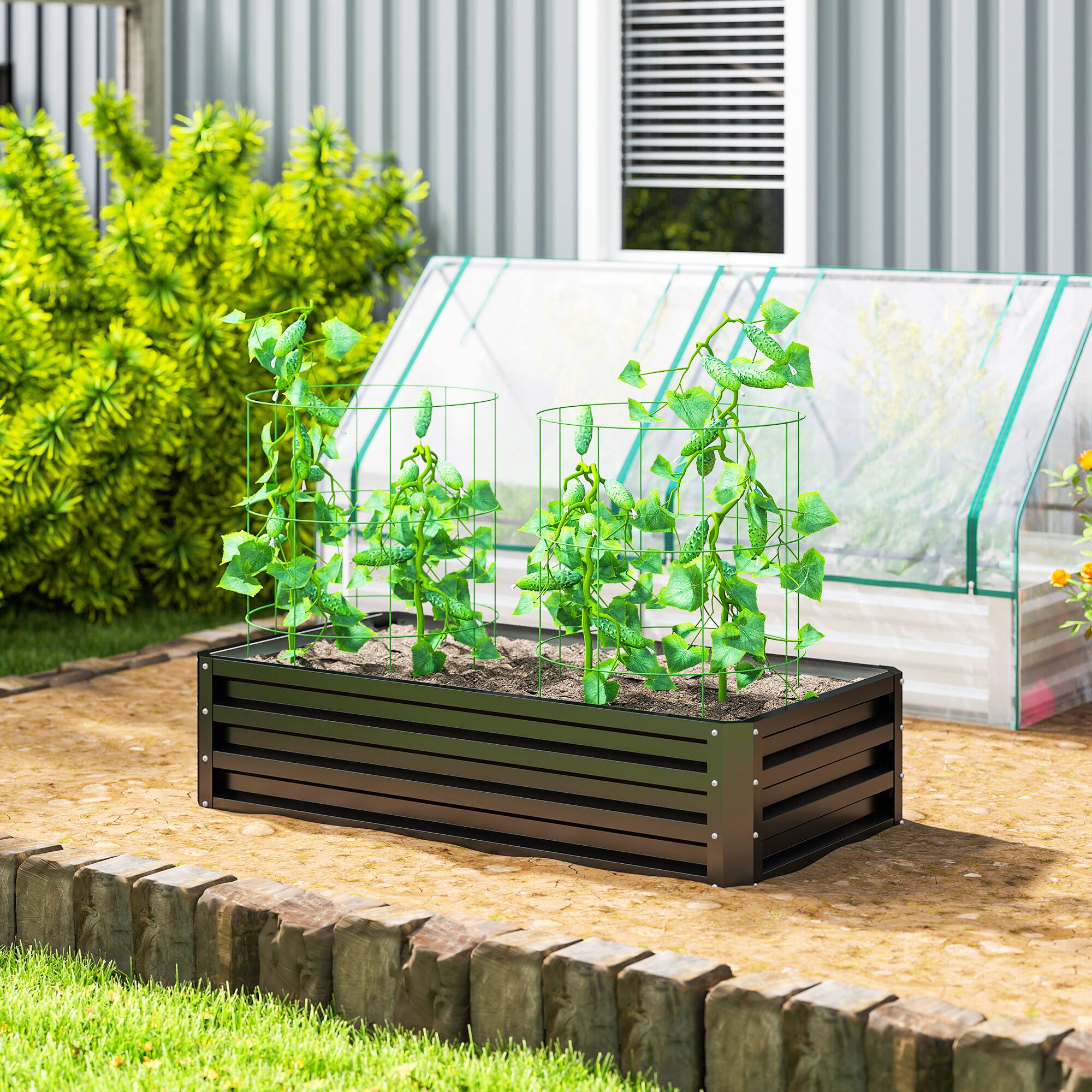 Alt View 1. Outsunny - Raised Garden Bed, 4' x 2' x 1' Metal Planter Box, for Growing Vegetables, Flowers, Herbs - Gray.