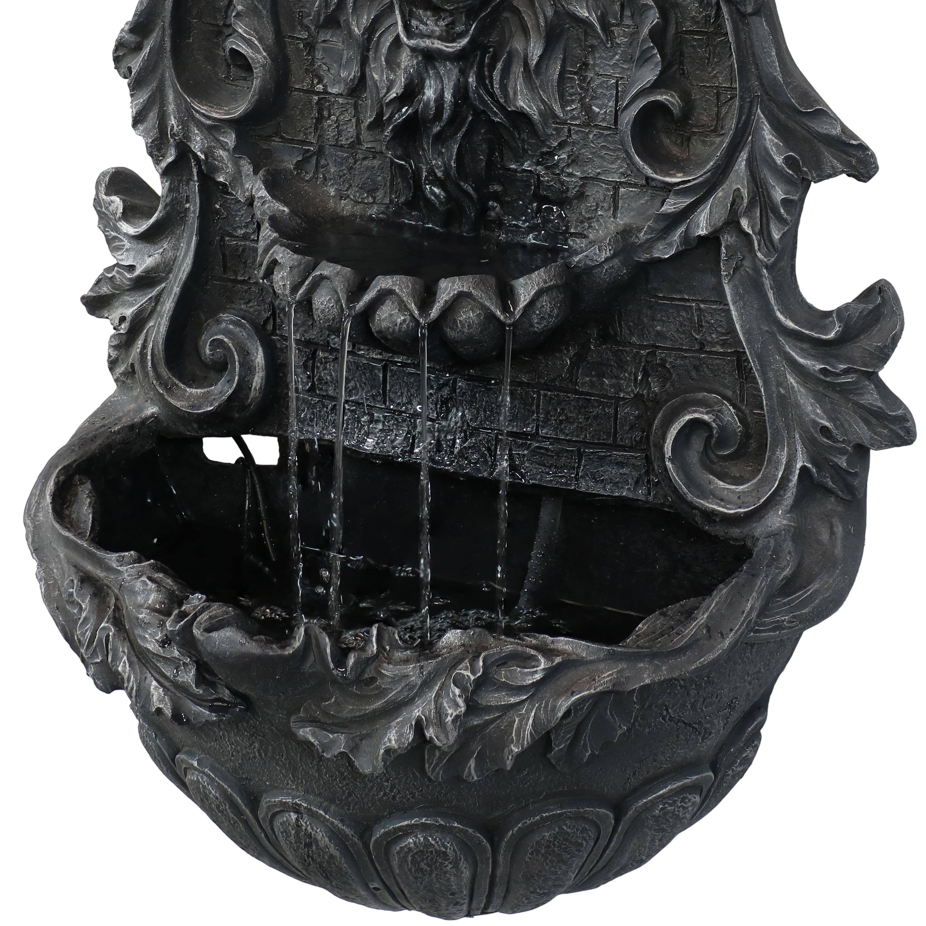 Alt View 5. Sunnydaze - Stoic Courage Lion Head Polyresin Outdoor Solar Wall Fountain - Grey.