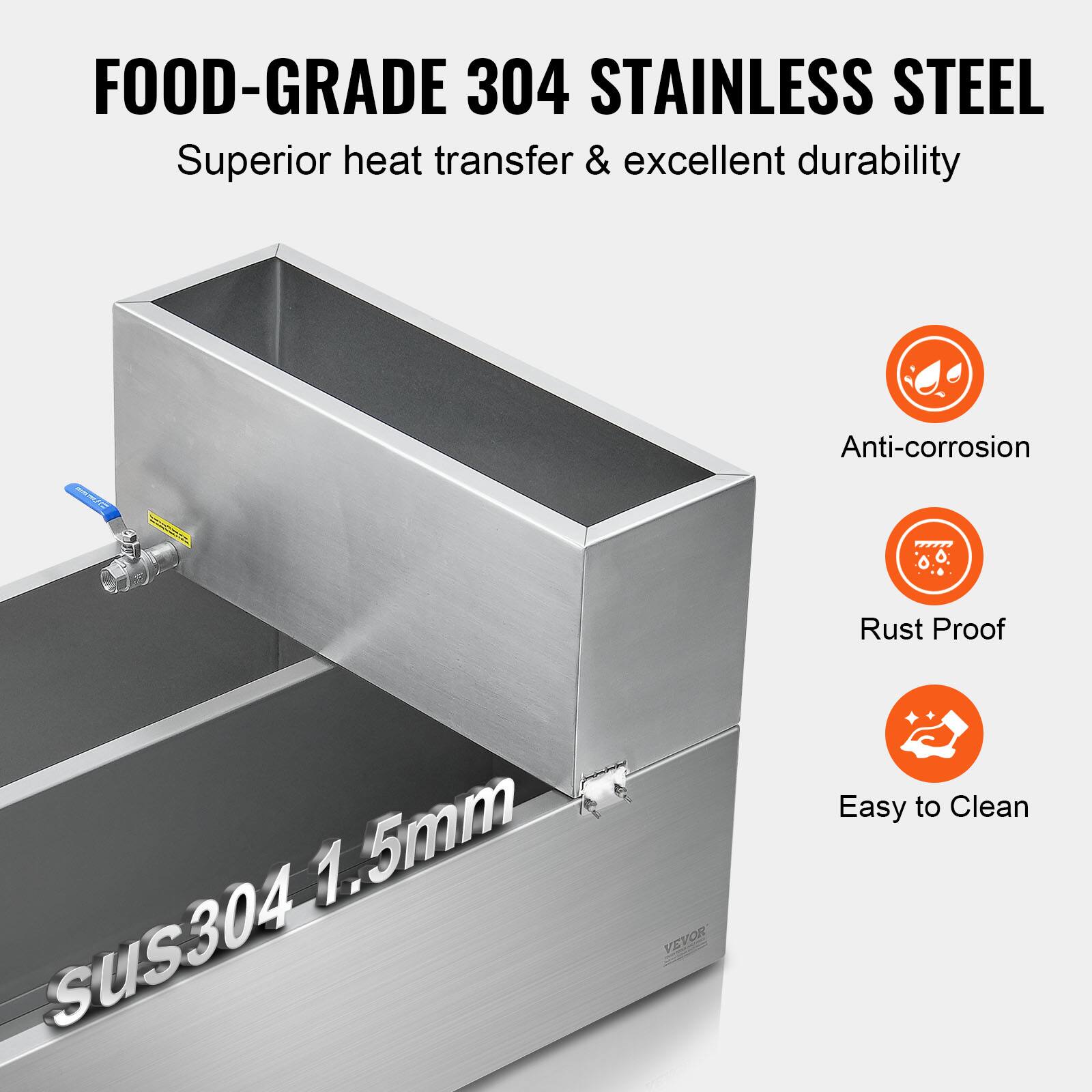 FOOD-GRADE 304 STAINLESS STEEL  
Superior heat transfer & excellent durability  

Anti-corrosion  
Rust Proof  
Easy to Clean  

SUS304 1.5mm