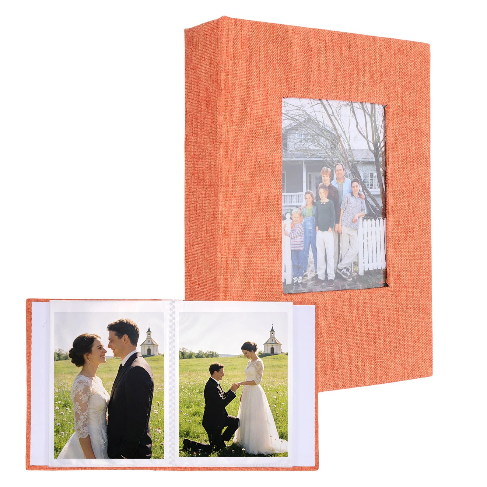 Unique Bargains - Photo Album 4"x6" 72 Photos Linen Cover Picture Photo Book with Display Window for Family Wedding Anniversary - Orange