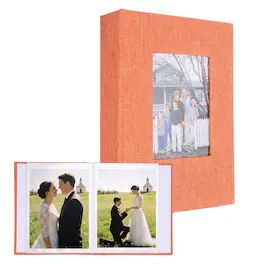 Unique Bargains - Photo Album 4"x6" 72 Photos Linen Cover Picture Photo Book with Display Window for Family Wedding Anniversary - Orange