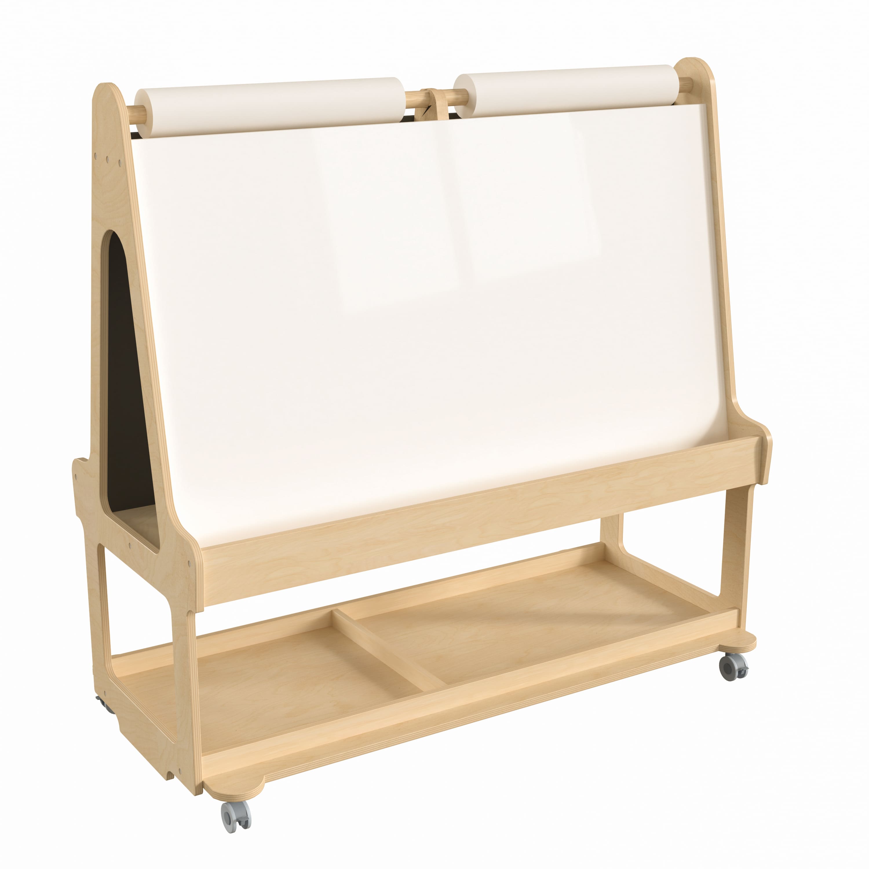 Flash Furniture - Bright Beginnings Commercial Wooden Mobile Dual Sided 4 Person Art Station with Locking Caster Wheels and Bottom Shelf S - Natural
