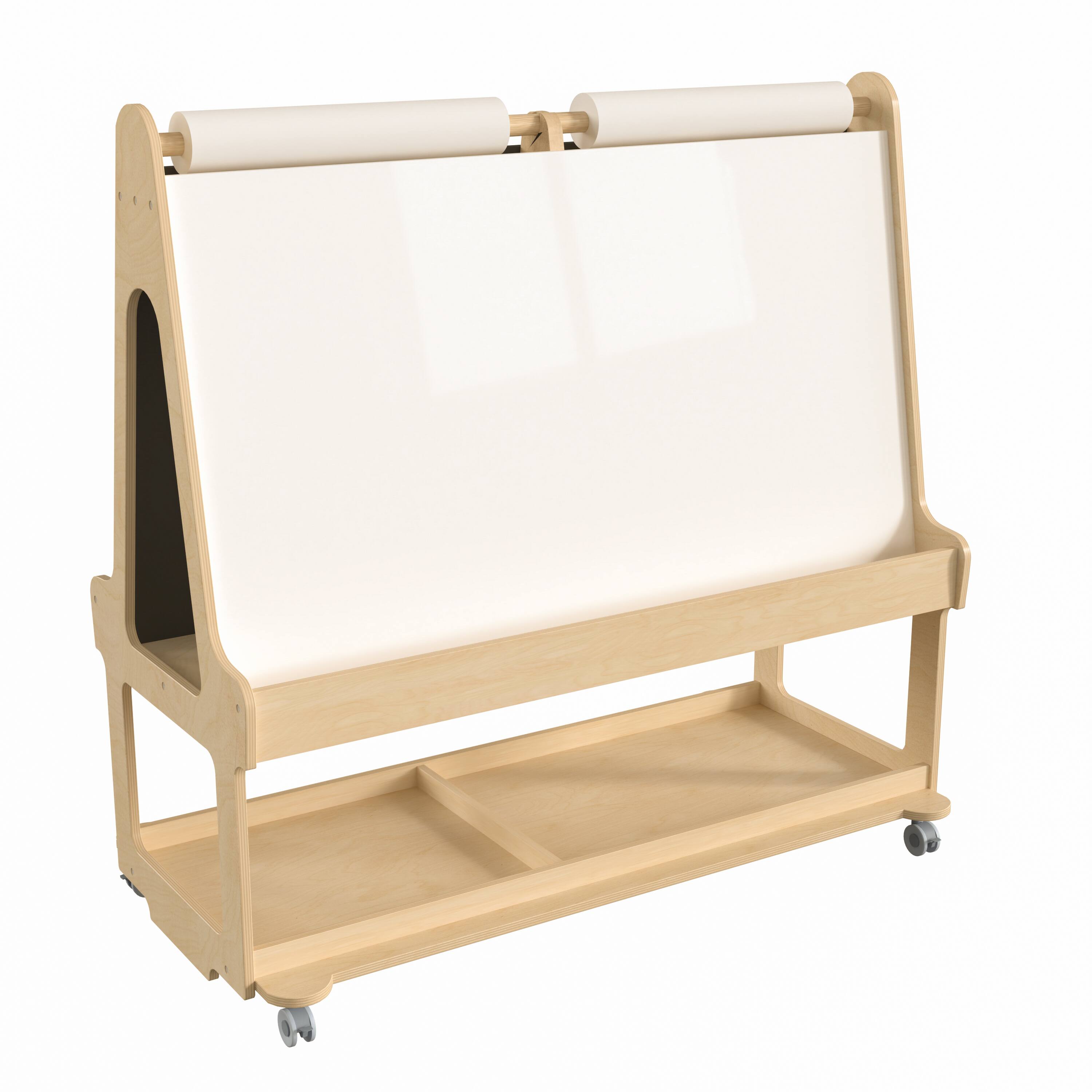 Flash Furniture - Bright Beginnings Commercial Wooden Mobile Dual Sided 4 Person Art Station with Locking Caster Wheels and Bottom Shelf S - Natural