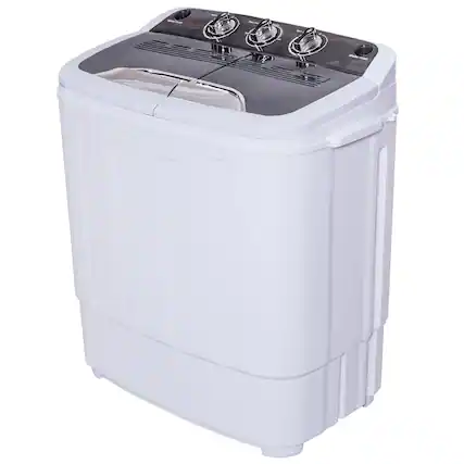 Front. Costway - Compact Mini Twin Tub 8 lb. Washing Machine - White and Grey.