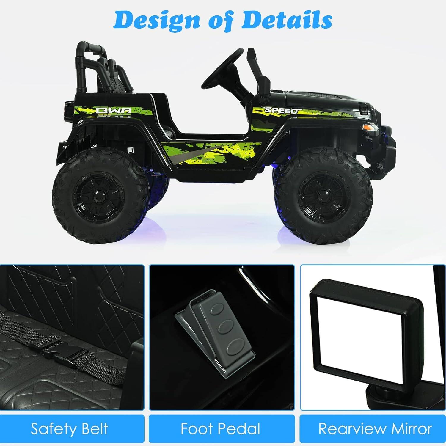 Design of Details

Safety Belt  
Foot Pedal  
Rearview Mirror