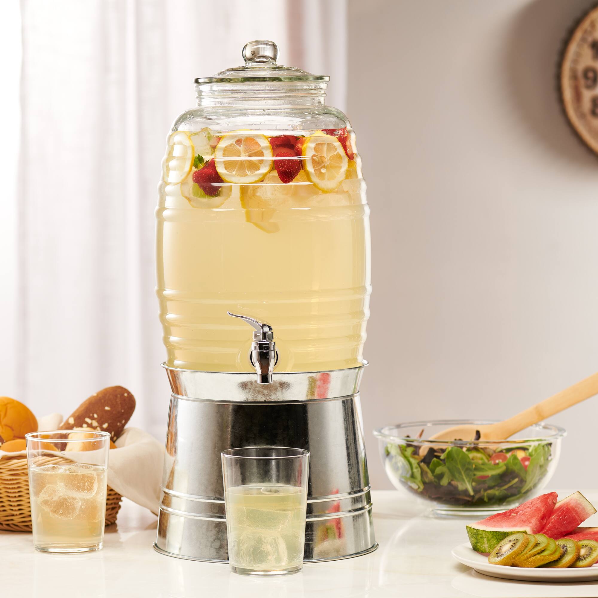 Alt View 1. Style Setter - Oak Grove Dispenser with Glass Lid & Galvanized Base 320 OZ. - Clear.