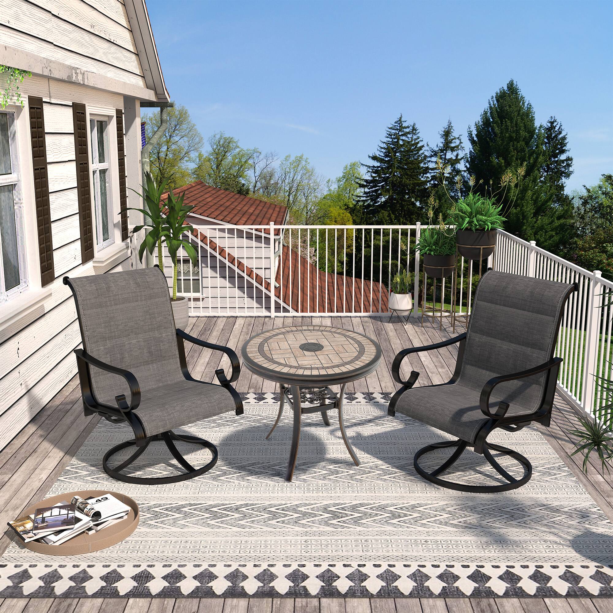 Left. Mondawe - 2-Piece Outdoor Swivel Chair Set with Blended Fabric Seating - Black+Grey.