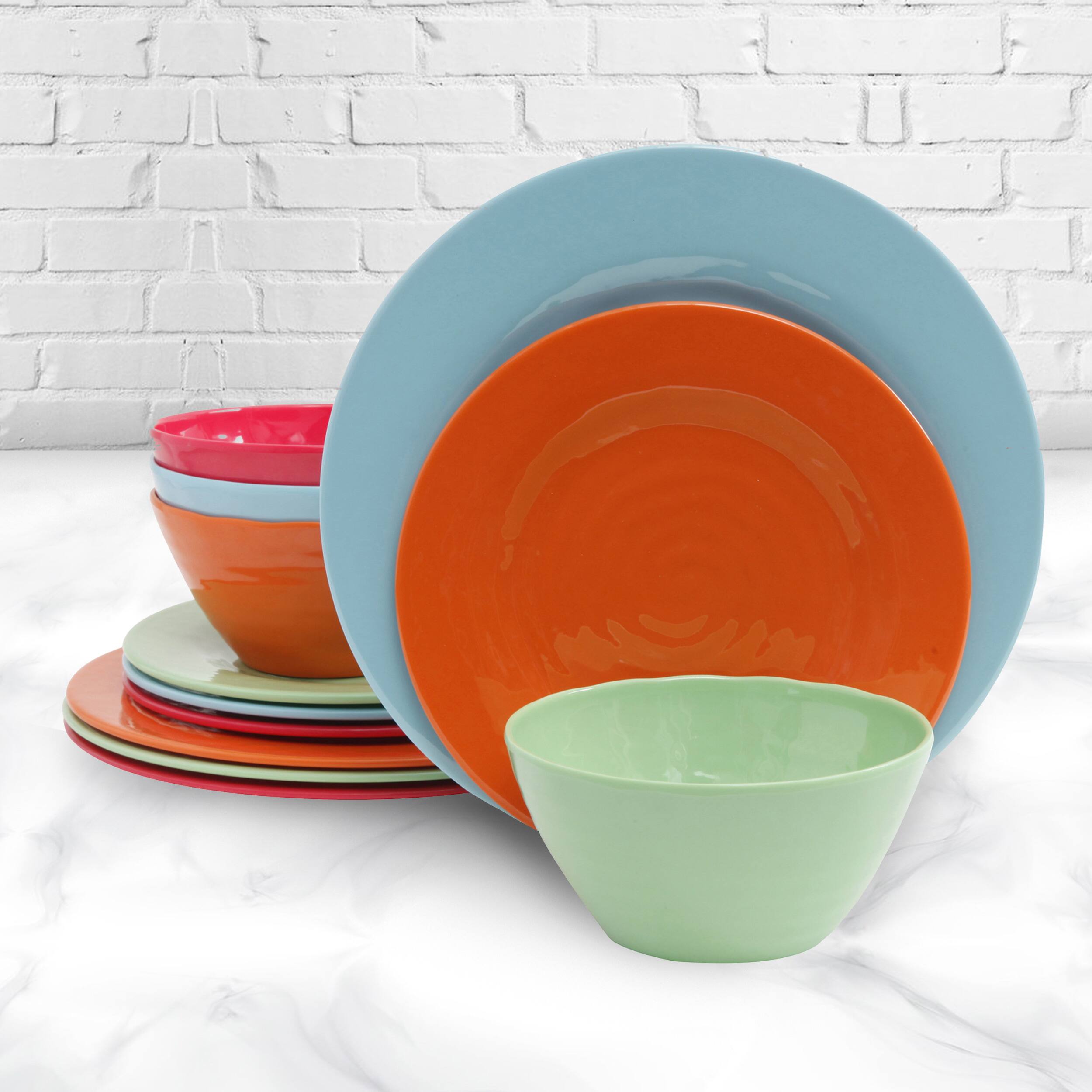 Alt View 1. Gibson - Gibson Brist 12 Piece Melamine Dinnerware Set in Assorted Colors - Assorted.