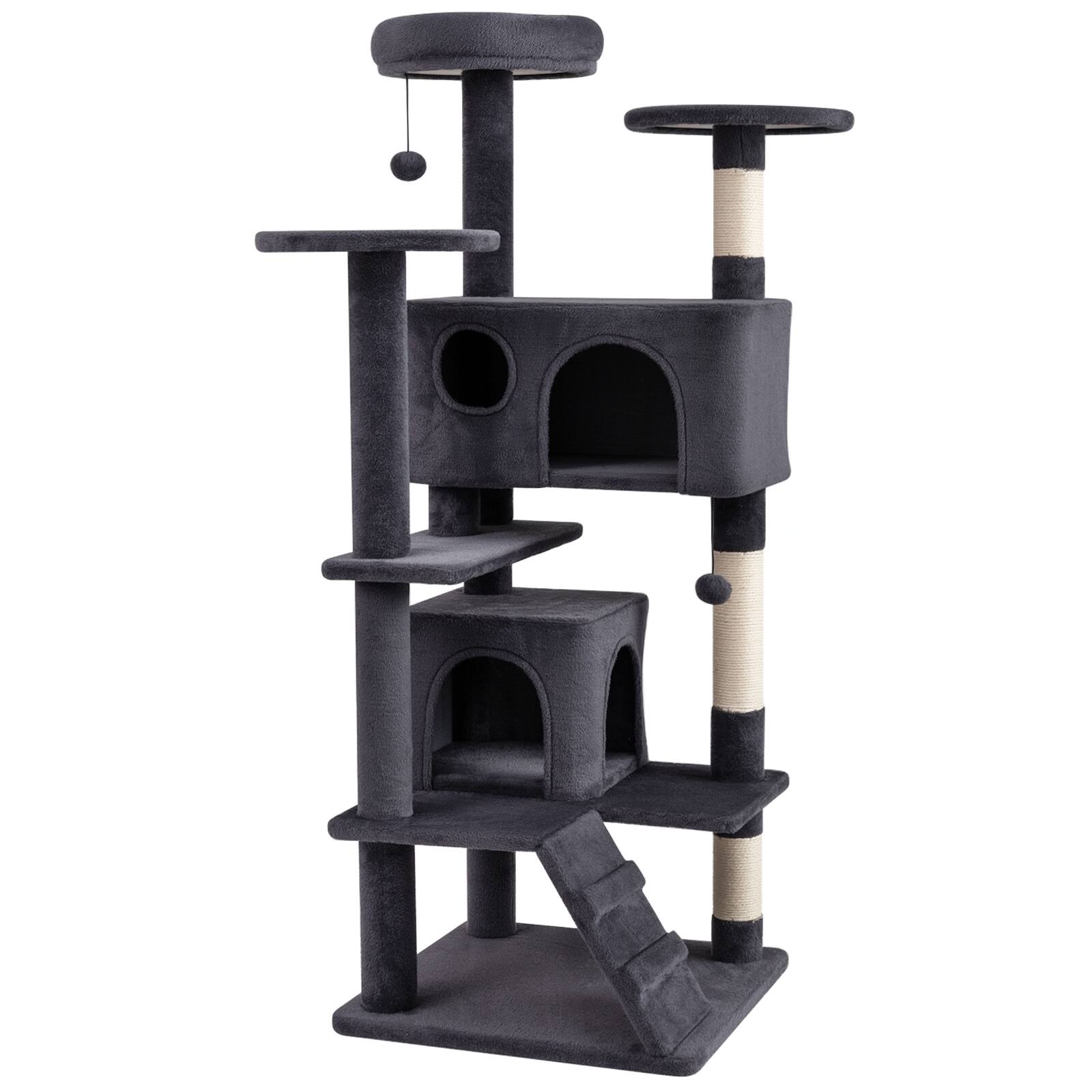 Alt View 9. Gymax - Gymax 52'' Tall Cat Tree Tower w/2 Condos Plush Padded Perch Sisal Scratching Posts Light Gray.