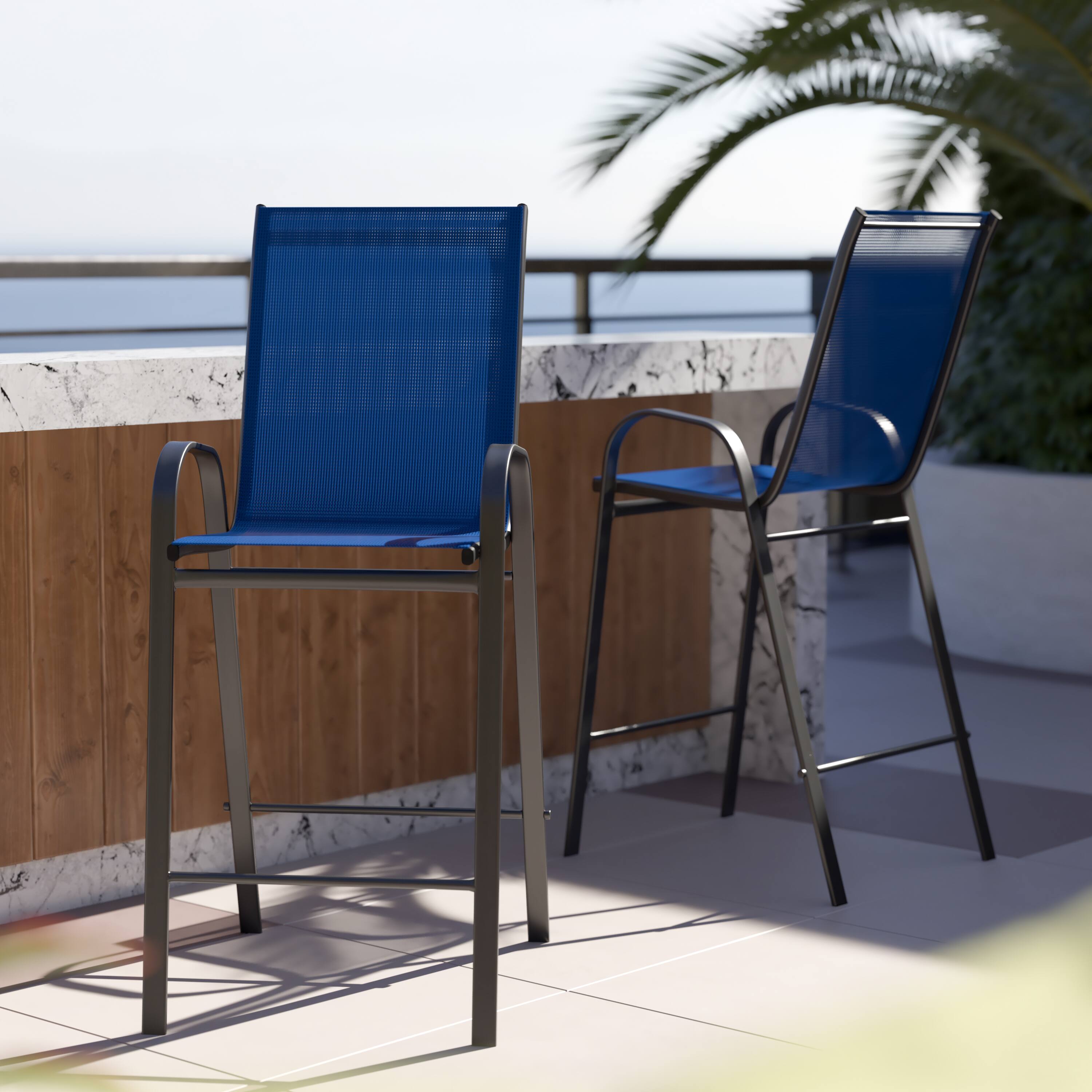 Alt View 2. Emma + Oliver - 2 Pack Outdoor Barstools with Flex Comfort Material-Patio Stool - Navy.