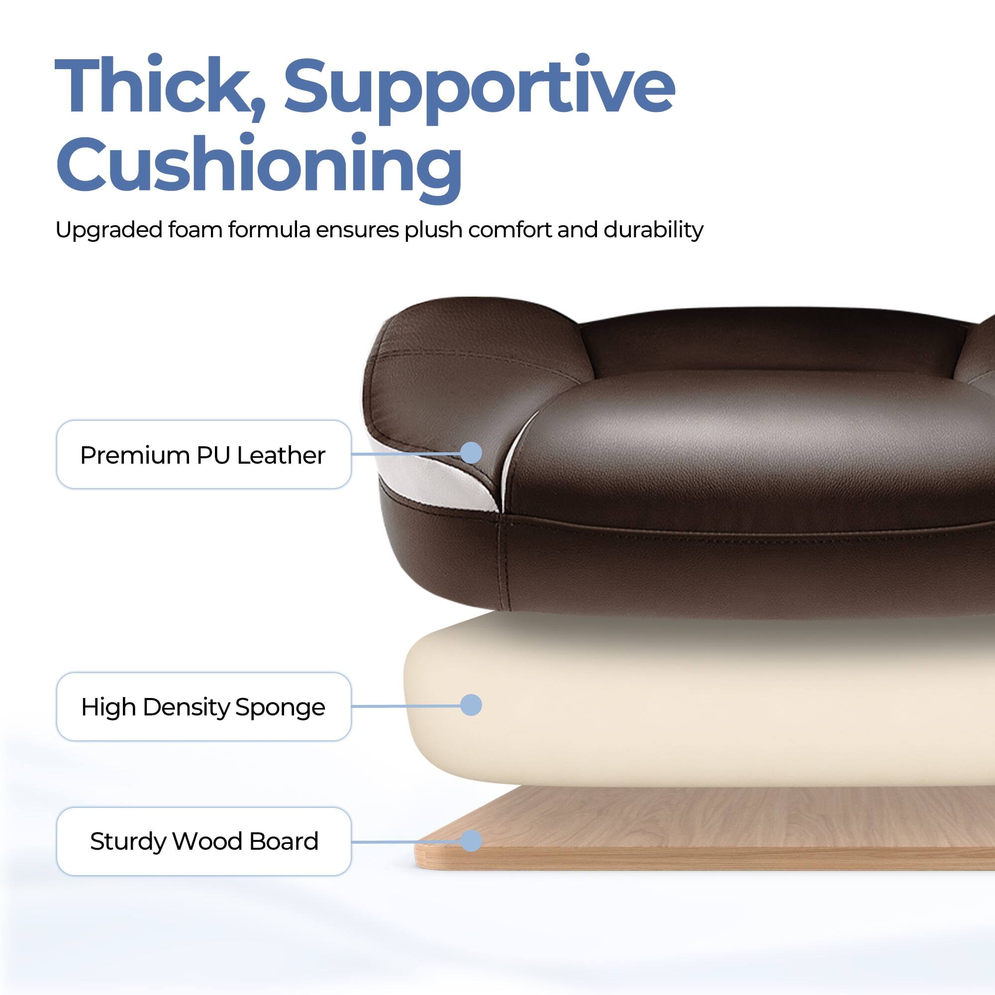 Thick, Supportive Cushioning  
Upgraded foam formula ensures plush comfort and durability  

Premium PU Leather  
High Density Sponge  
Sturdy Wood Board